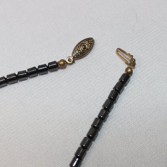 Vintage Natural Hematite Graduated Bar Necklace, 24 Inch Length - Picture 8 of 11